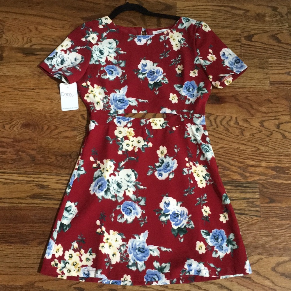 Burgundy floral cut out dress